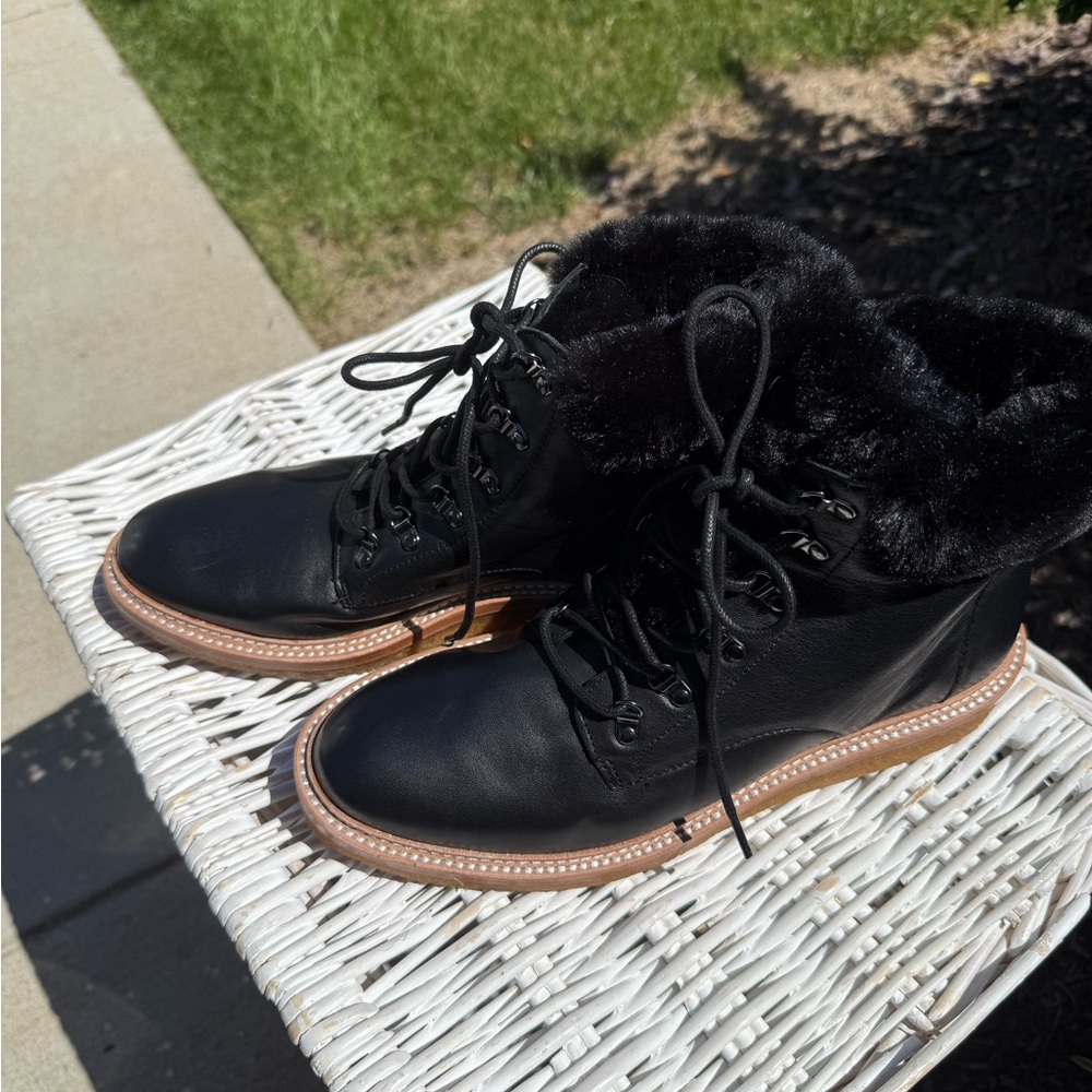 Botkier Black Lace Up Fur Boots